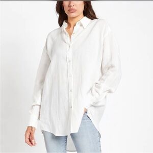 NIA Oversized Linen Blend Button Up Long Sleeve White Size Small